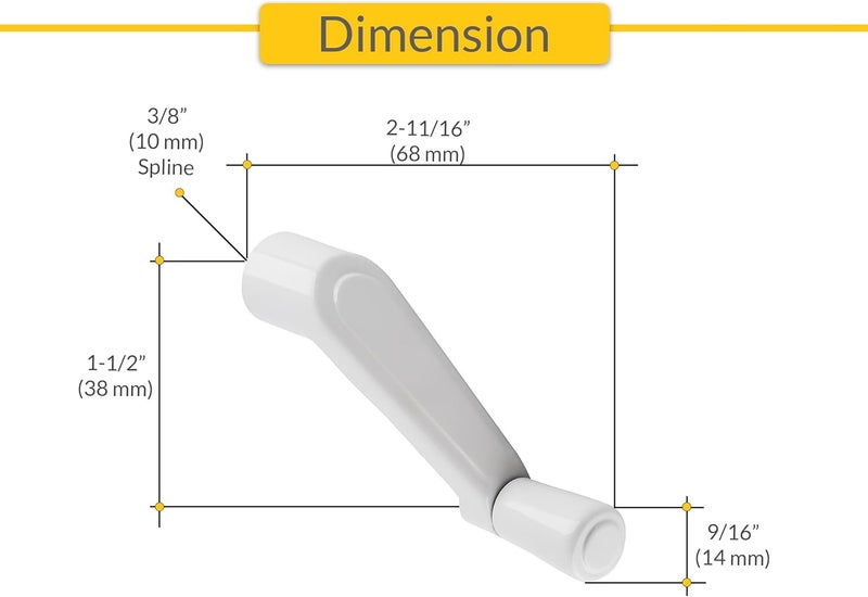 Brixwell Crank Handle White Aluminum 3/8 Inch Spline, 2-11/16 Inch Length, 1-1/2 Inch Height, 9/16 Inch Knob Diameter, Durable Window Hardware Replacement for Smooth Operation and Secure Connection - Image 2